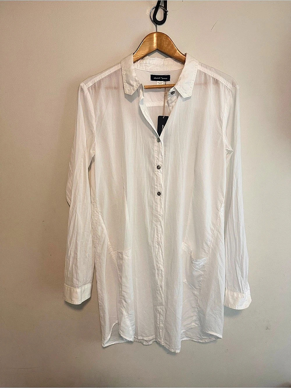 Stewart + Brown 100% Organic Cotton White Button Front Tunic Shirt Large